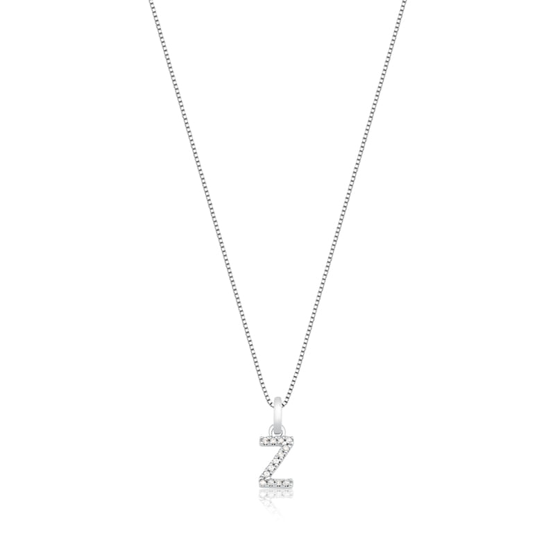 Pingente Letra Z com Diamante em Ouro Branco 18k