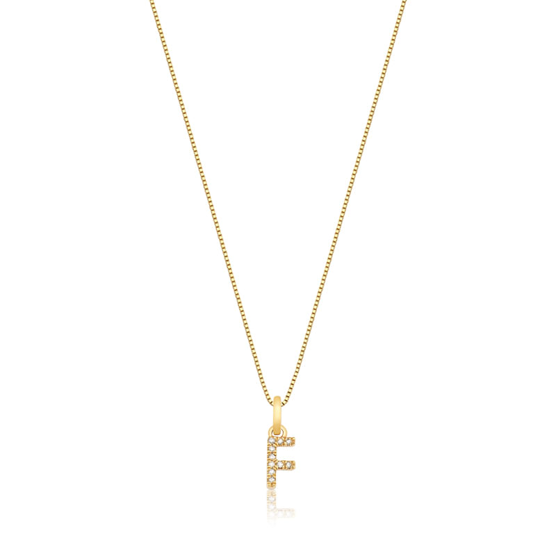 Pingente Letra F com Diamante em Ouro Amarelo 18k