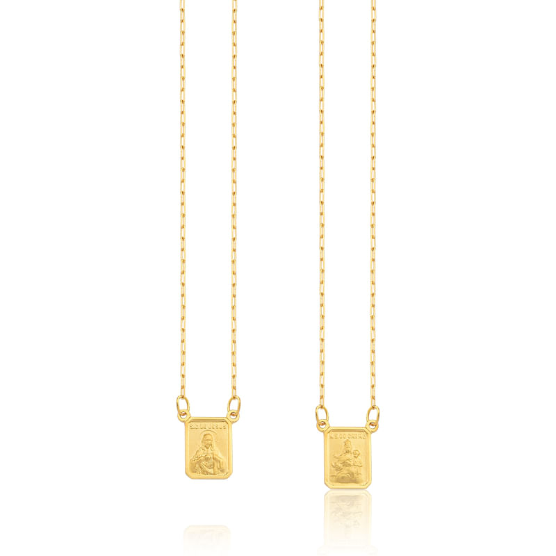 Escapulário Sagrado Coração de Jesus e Nossa Senhora do Carmo em Ouro Amarelo 18k