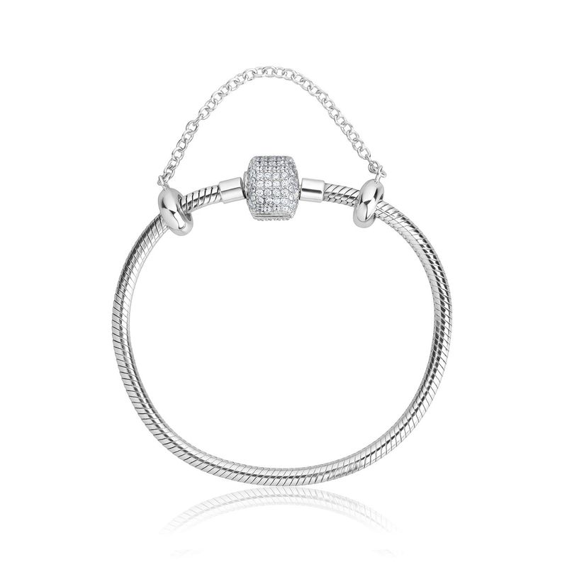 Pulseira Maleável em Prata 925 com Fecho Tradicional Cravejada – 16,5 cm