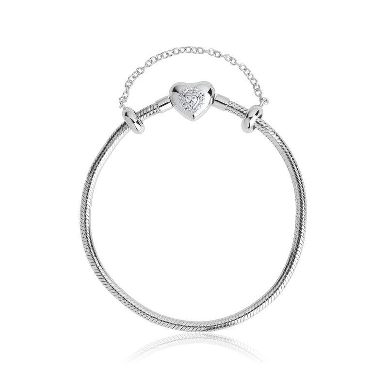 Pulseira Maleável Em Prata 925 Com Fecho Coração Com Zircônia – 19 cm