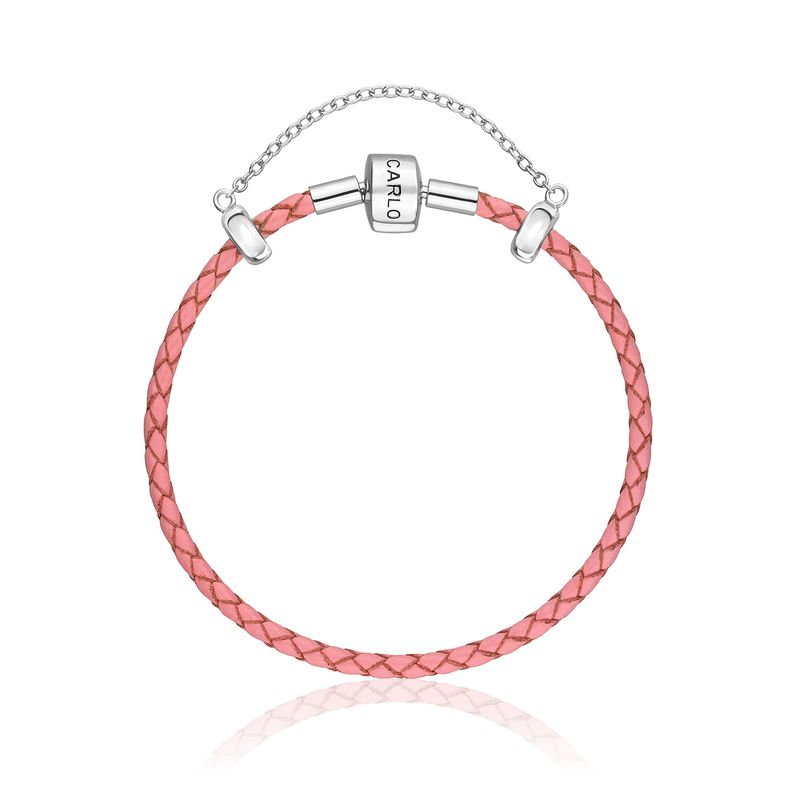 Pulseira De Couro Rosa Claro E Prata 925 – 18 cm