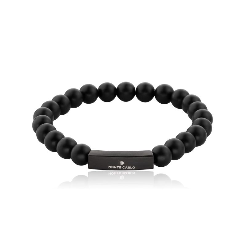 Pulseira Masculina Ágata Preta em Aço Preto – 21 cm