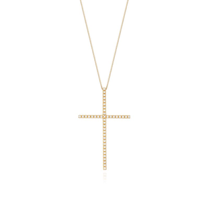 Pingente Cruz com 21 Pontos de Diamantes em Ouro Amarelo 18k
