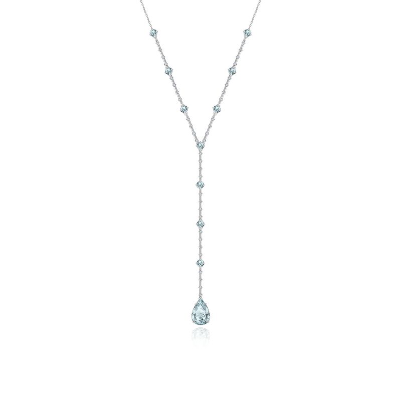 Colar Gravata Articulado com Água Marinha e Diamantes em Ouro Branco 18k