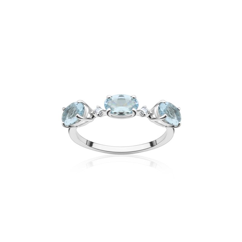 Anel em Ouro Branco com Diamante, Água Marinha