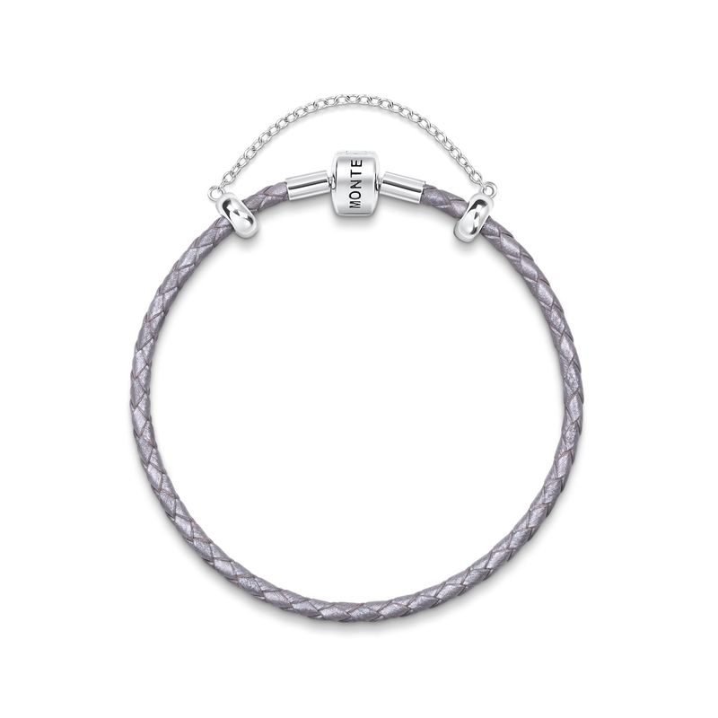 Pulseira De Couro Cinza E Prata 925 – 19,5 cm