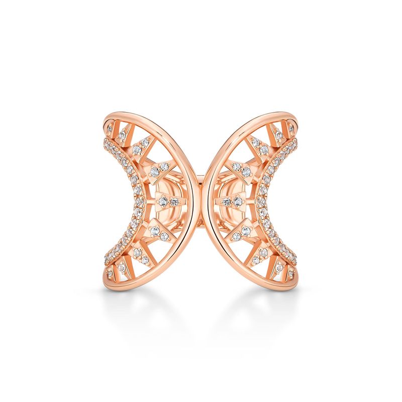 Anel Arcos Triângulos com Topázio em Prata 925 com Banho Ouro Rosé 18k