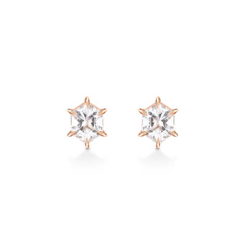 Brinco Stud Hexagonal com Quartzo Murion em Ouro Rosé 18k