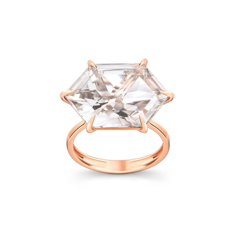Anel Hexagonal com Quartzo Murion em Ouro Rosé 18k