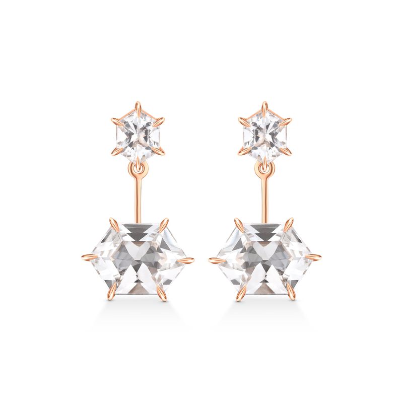 Brinco Ear Jackets Hexagonal com Quartzo Murion em Ouro Rosé 18k