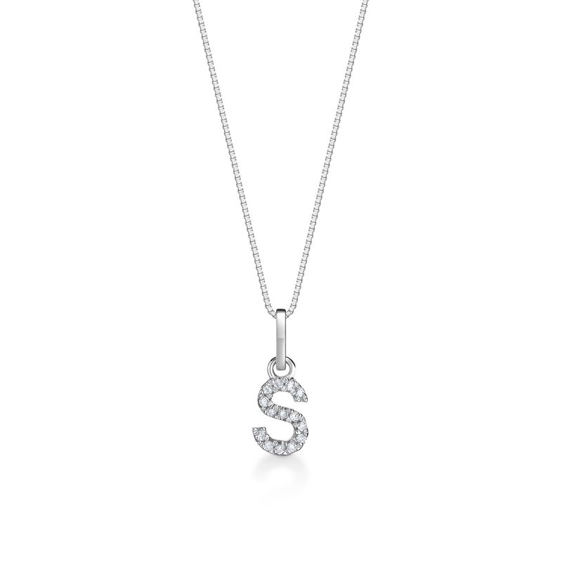 Pingente Letra S com Diamante em Ouro Branco 18k