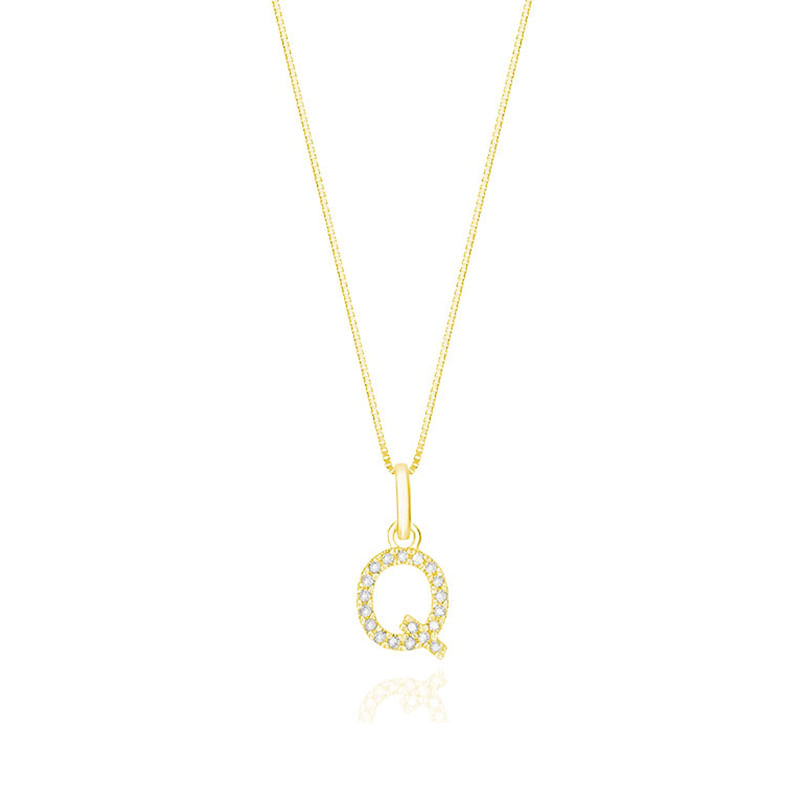 Pingente Letra Q com Diamante em Ouro Amarelo 18k