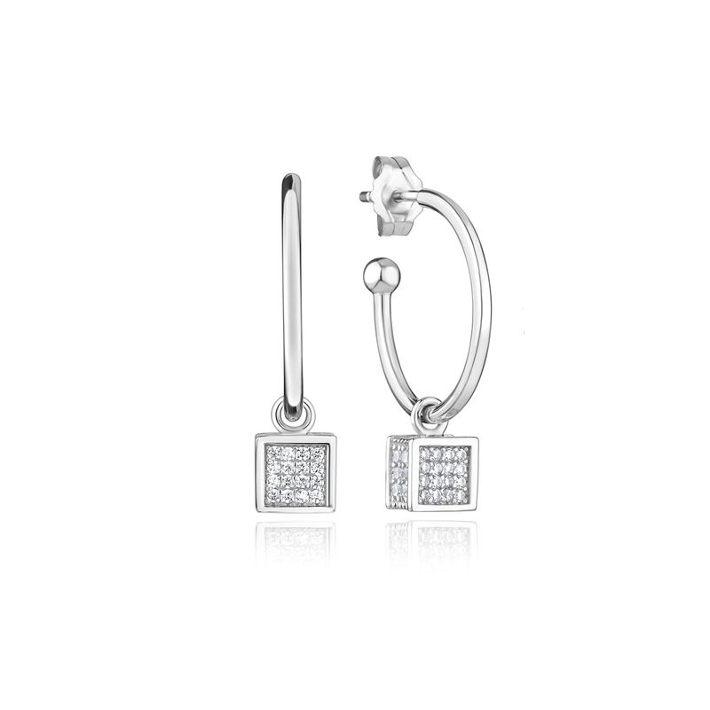 Argola Quadrado Cravejado em Prata 925