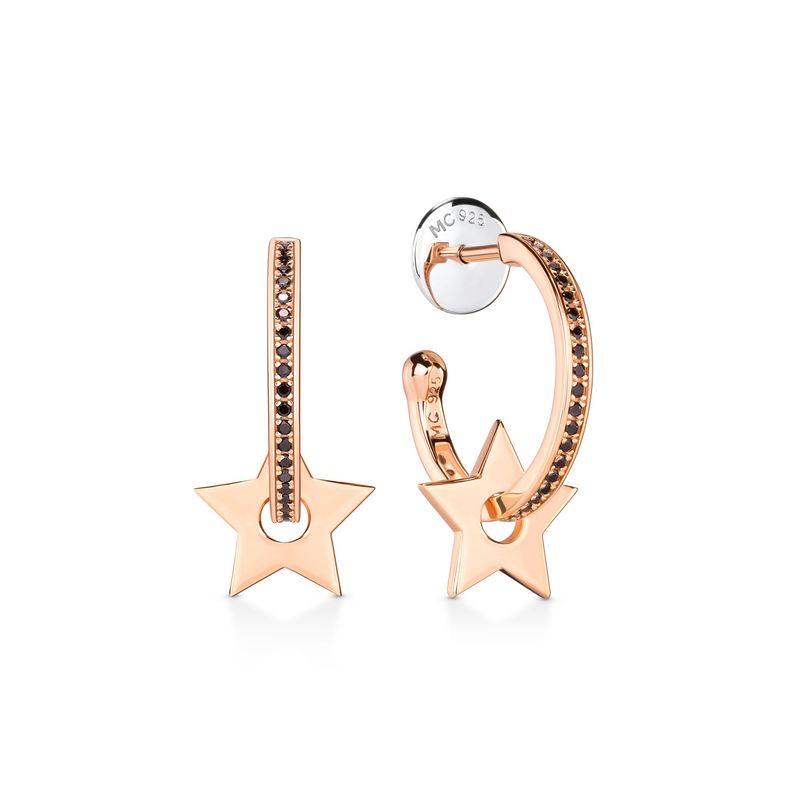 Argola Estrela Cravejada com Espinélio em Prata 925 com Banho de Ouro Rosé