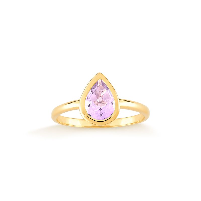 Anel Gota com Ametista em Prata 925 com Banho de Ouro Amarelo 18k