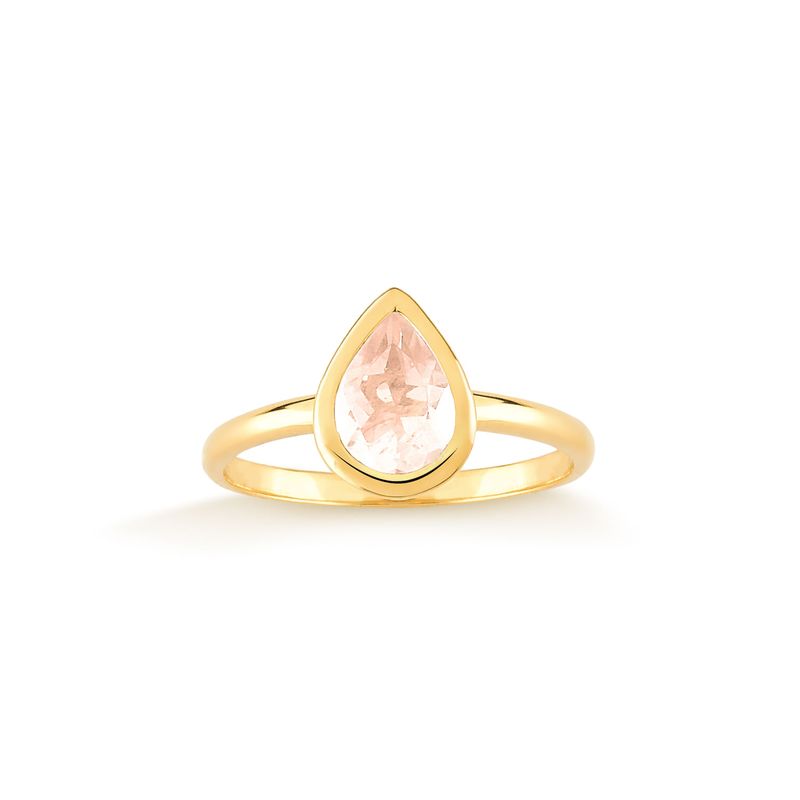 Anel Gota com Quartzo Rosa em Prata 925 com Banho de Ouro Amarelo 18k