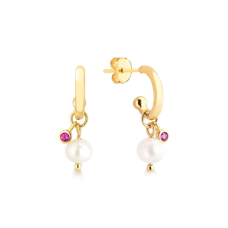 Argola com Pérola e Cravejada em Prata 925 com Banho de Ouro Amarelo 18k