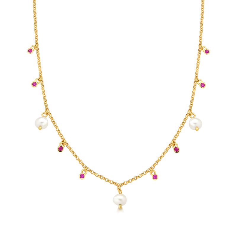 Colar com Pérola e Cravejado em Prata 925 com Banho de Ouro Amarelo 18k