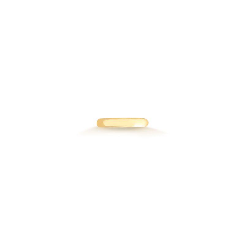 Anello de ouro simples, minimalista, visto de frente sobre fundo branco.