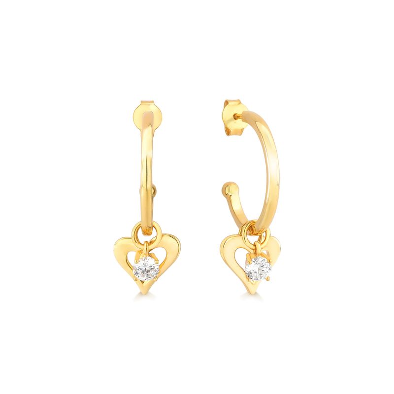 Argola Coração Cravejado em Prata 925 com Banho de Ouro Amarelo 18k