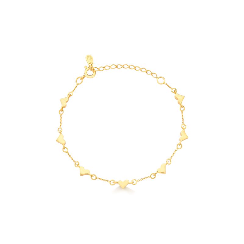 Pulseira Corações em Prata 925 com Banho de Ouro Amarelo 18k