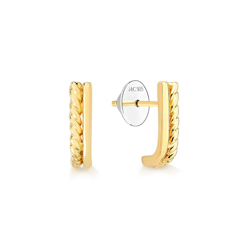 Brinco Ear Hook Duplo Torcido em Prata 925 com Banho de Ouro Amarelo 18k