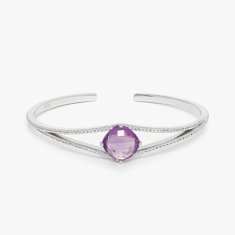 Pulseira Rígida com Ametista e Safira em Prata 925 – 17 cm