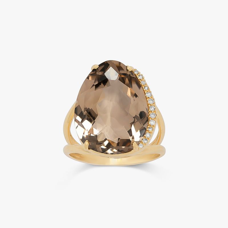 Anel com Quartzo Fumê e Diamantes em Ouro Amarelo 18k