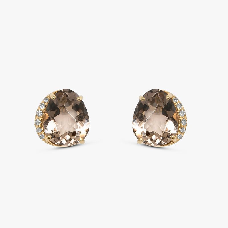 Brinco em Ouro Amarelo com Diamante e Quartzo Fumê