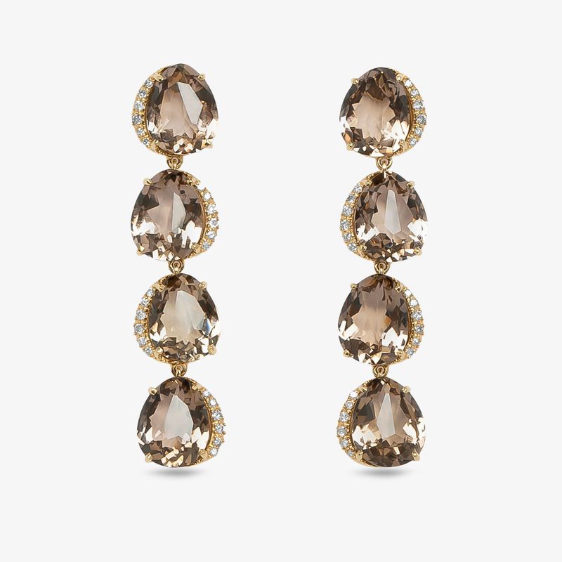 Brinco em Ouro Amarelo com Diamante e Quartzo Fumê