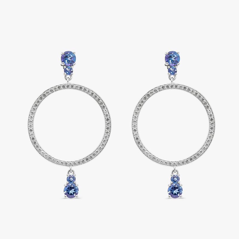 Brinco Argola Frontal com Safira e Topázio Azul em Prata 925