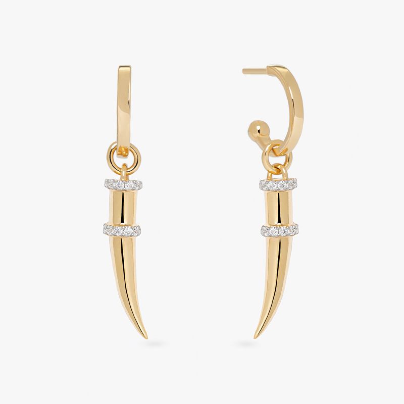 Brinco Dente de Sabre Cravejado em Prata 925 com Banho de Ouro Amarelo 18k