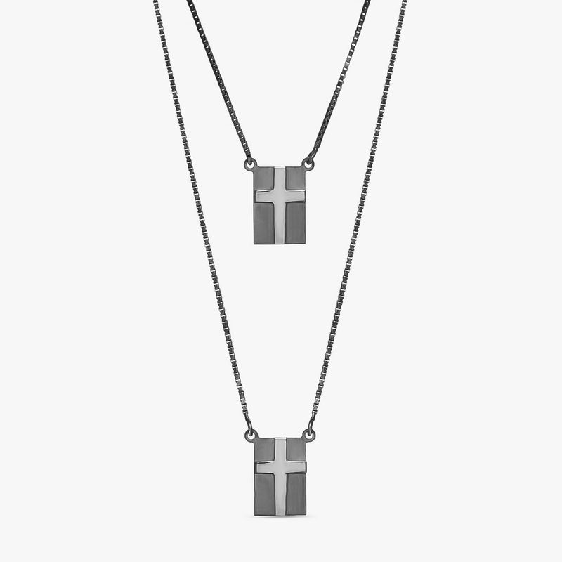 Escapulário Cruz em Ouro Branco 18k com Ródio Negro