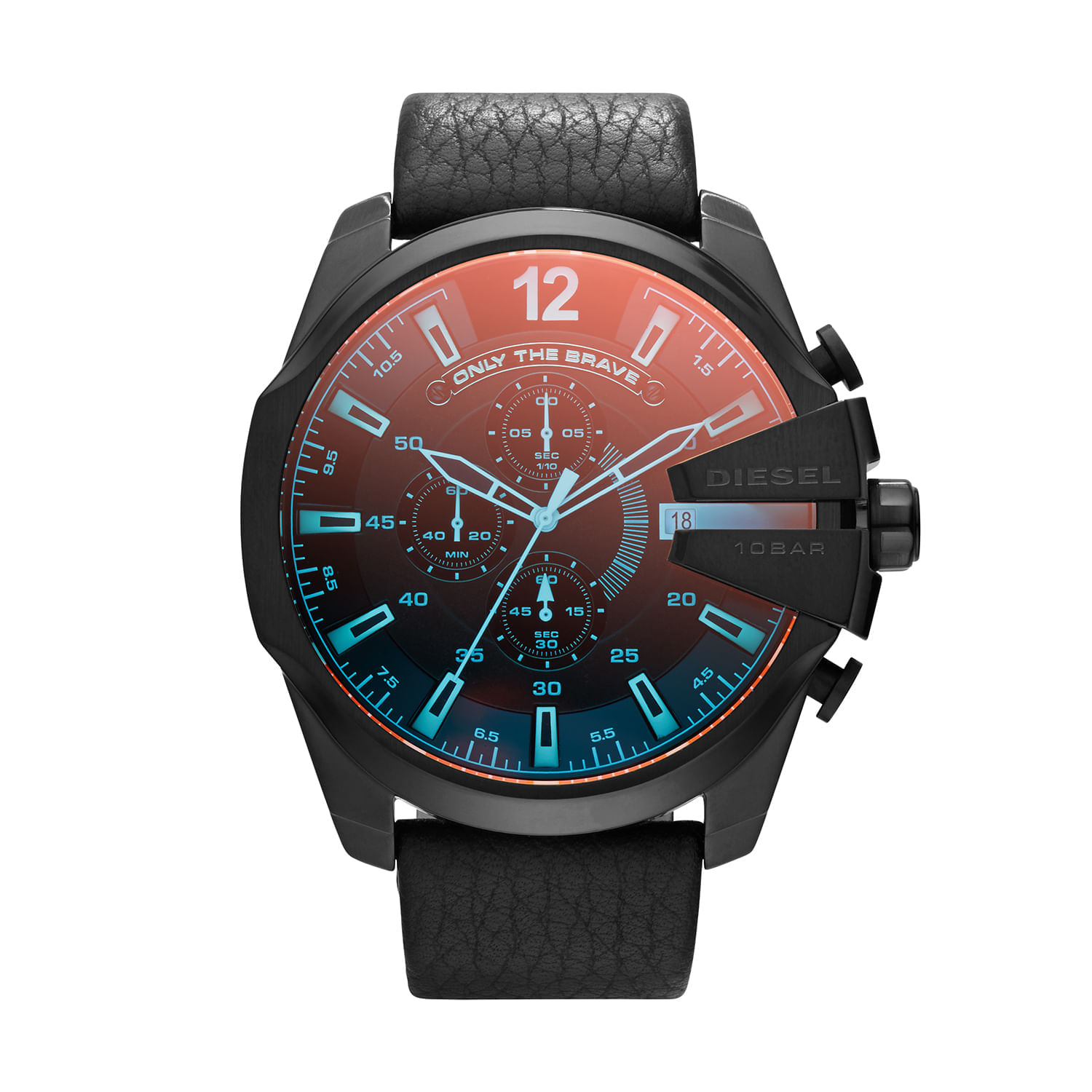 Relógio Diesel Mega Chief Cronógrafo Masculino em Couro Preto DZ4323B1