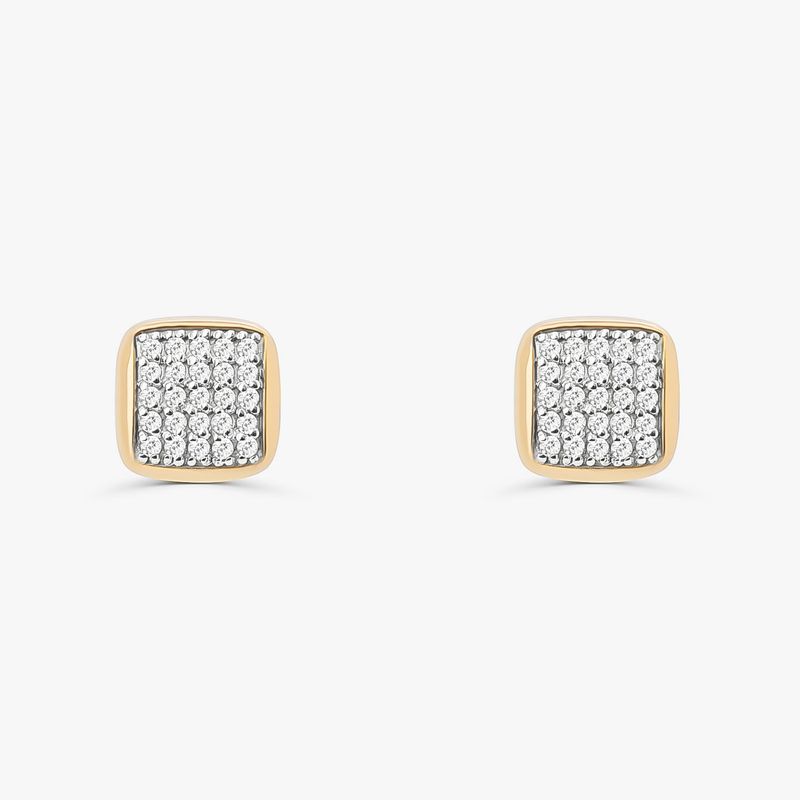 Brinco Stud com Pavê de Diamantes em Ouro Amarelo 18k