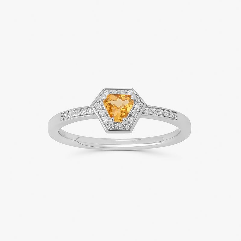 Anel Hexagonal com Citrino e Safira em Prata 925