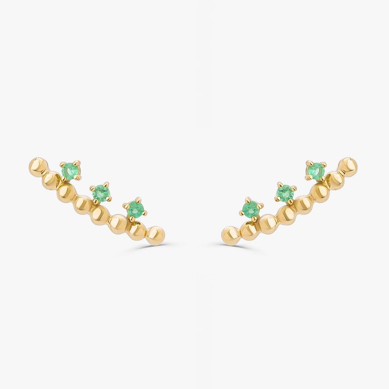 Brinco ear cuff com Esmeralda em Ouro Amarelo 18k