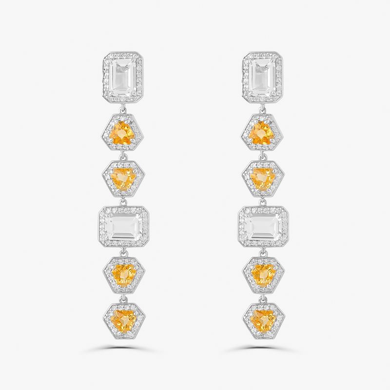 Brinco Articulado com Citrino, Quartzo e Safira em Prata 925