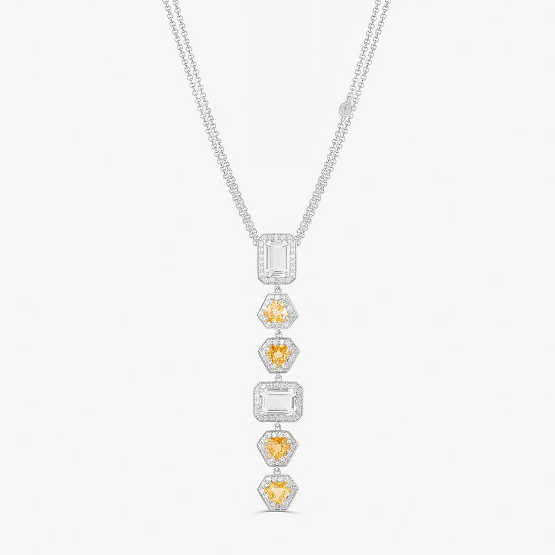 Colar Articulado com Citrino, Quartzo e Safira em Prata 925