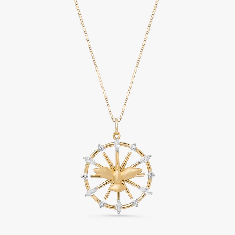 Pingente Sagrado Coração com Topázio Incolor em Ouro Amarelo 18k