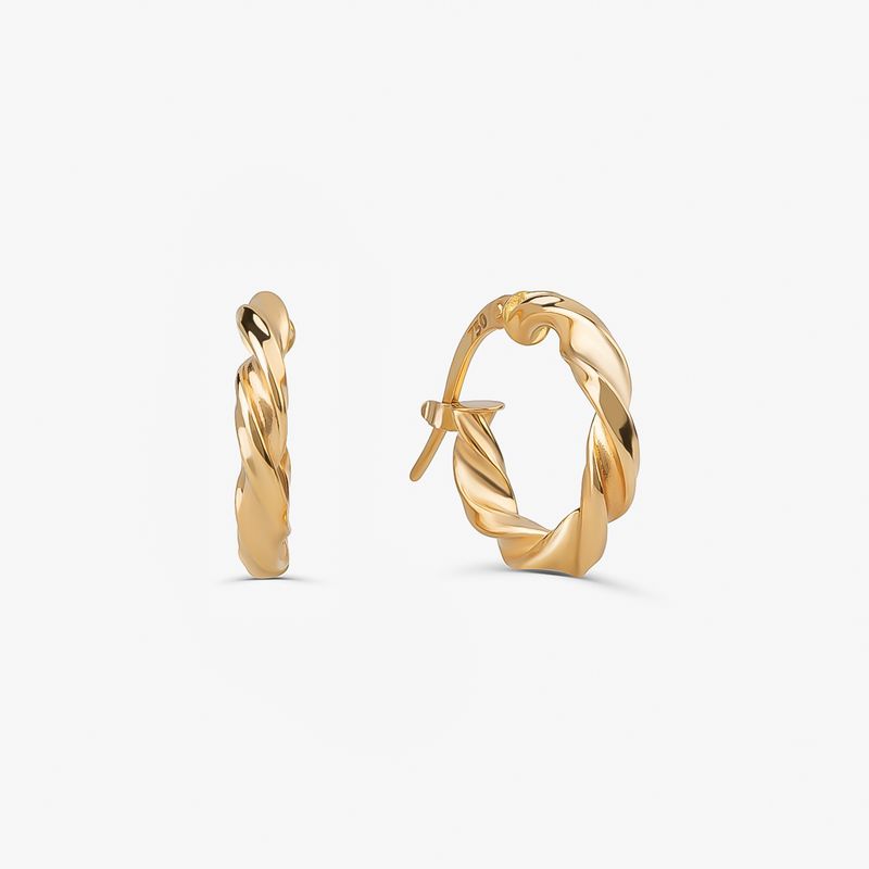 Brinco Argola Torcida Fio Redondo em Ouro Amarelo 18k – 10 mm