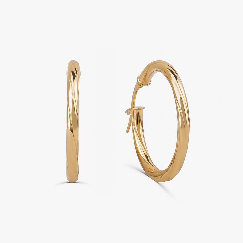 Brinco Argola Trabalhada Fio Redondo em Ouro Amarelo 18k – 20 mm