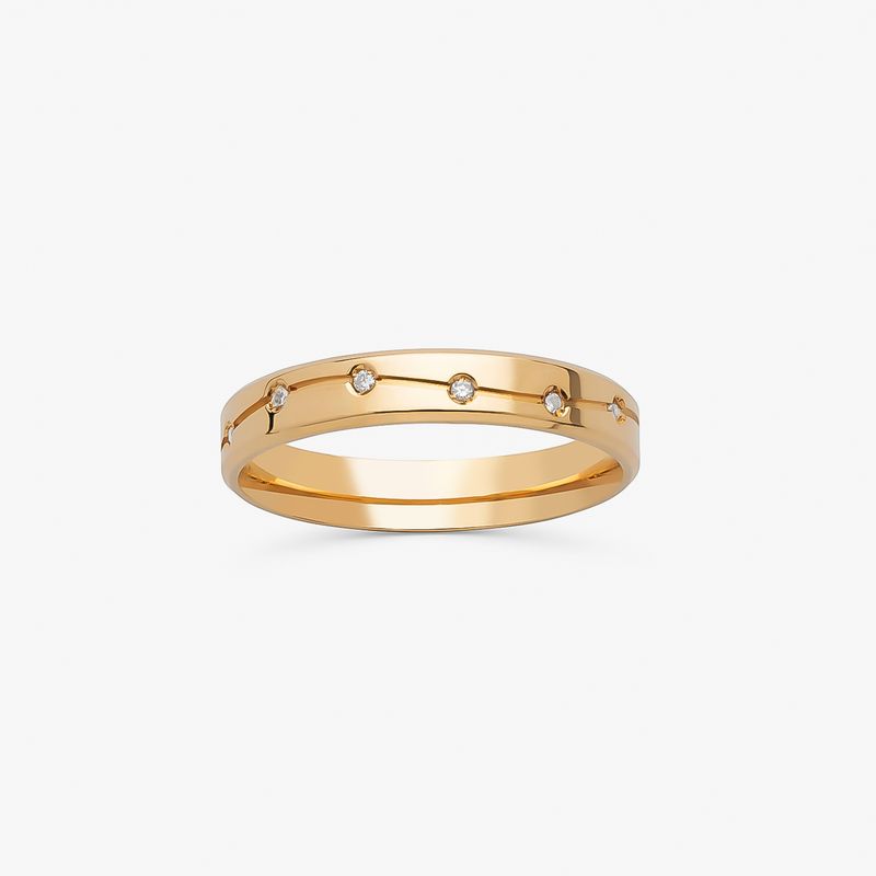 Aliança com 4 Pontos de Diamantes Anatômica em Ouro Amarelo 18k - 3mm