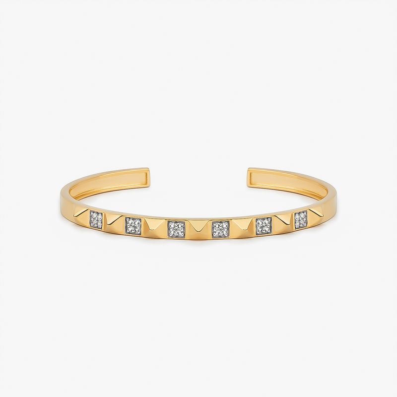 Pulseira Rígida Spikes com Topázio em Prata 925 com Banho de Ouro Amarelo 18k – 17 cm