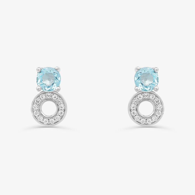 Brinco Stud com Topázio Azul e Safira em Prata 925