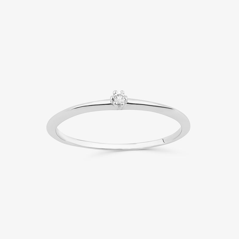 Anel Solitário com 2 Pontos de Diamantes em Ouro Branco 18k