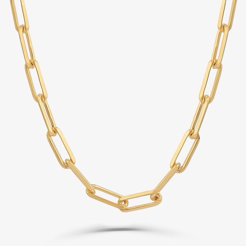 Colar Corrente Paper Clip em Prata 925 com Banho de Ouro Amarelo 18k