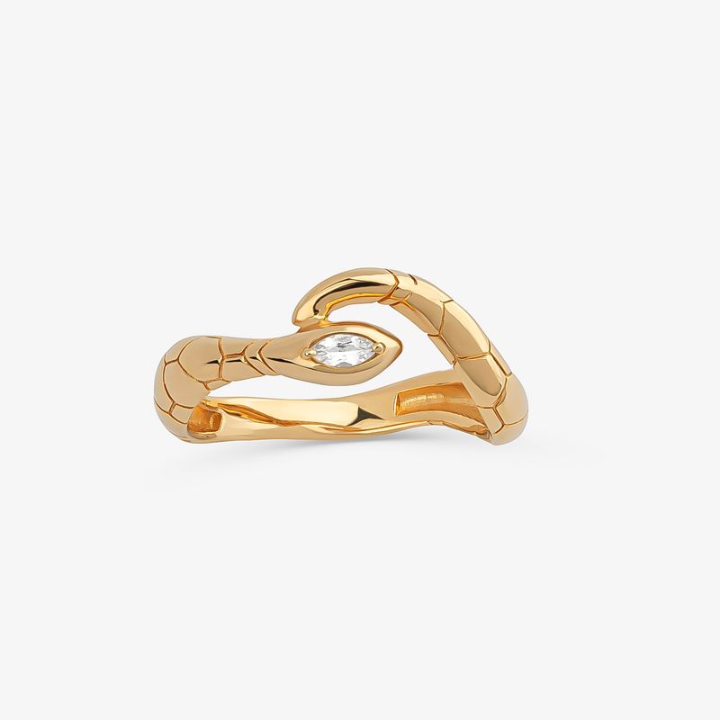 Anel Serpente com Topázio em Prata 925 com Banho de Ouro Amarelo 18K