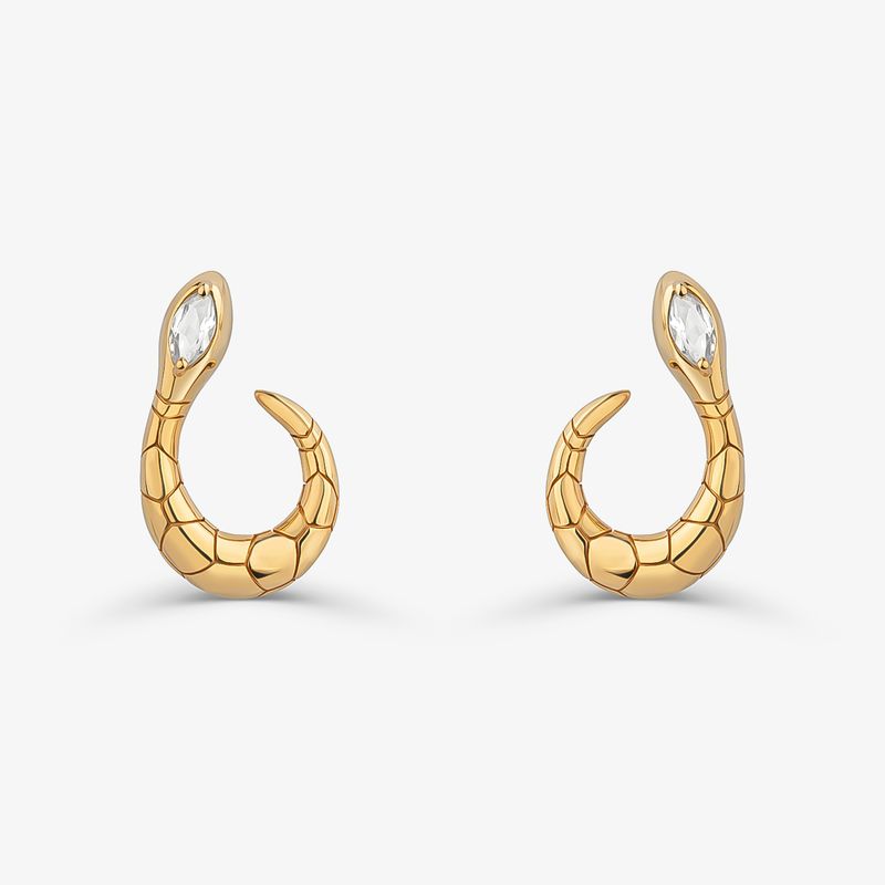 Brinco Argola Frontal Serpente com Topázio em Prata 925 com Banho de Ouro Amarelo 18K